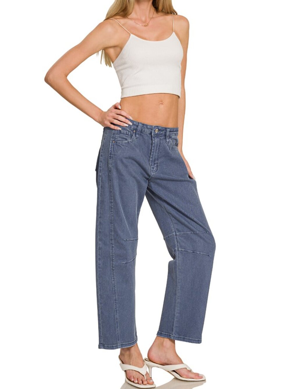 Barrel-leg color denim pants